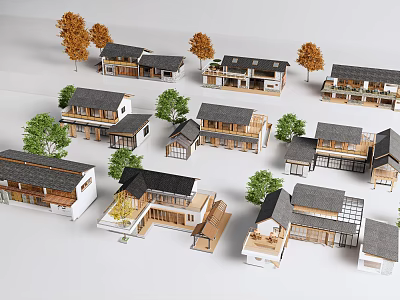 Detached Villas Showcasing Diverse Architectural Designs And Tree Surrounded Exterior Landscapes 3d model