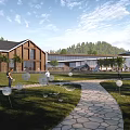 Traditional Modern Homestay Building Complex With Courtyard Greenery And Natural Surroundings