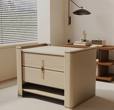 Modern Bedside Table With Ribbed Drawers And Light Beige Finish For Bedroom Decor 3d model