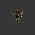 3D Rendered Insect Model with Yellow Black Body Green Transparent Wings and Red Structures