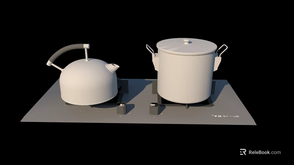 Stylish White Kitchen Appliances Kettle and Covered Pot Displayed on Modern Countertop 3d model 