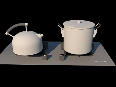Stylish White Kitchen Appliances Kettle and Covered Pot Displayed on Modern Countertop 3d model