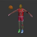 Man In Red Bulls Jersey 23 With Floating Basketball And Outstretched Arms On Gray Background