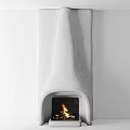 Modern Textured Fireplace Design with Burning Flames and White Wall Background 3d model