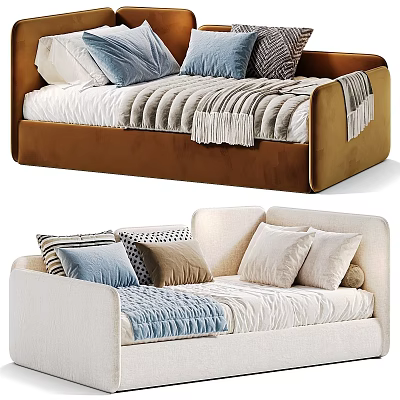 Modern Sofa Bed With Colorful Pillows And Soft Blankets 3d model