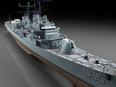 Large Gray Warship With Deck Turret Mast And Hull Number 945 3d model