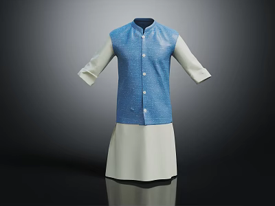 Blue Vest With White Long Sleeve Robe And Decorative Buttons In Traditional Style 3d model