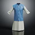 Blue Vest With White Long Sleeve Robe And Decorative Buttons In Traditional Style