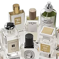 Elegant Perfume Cosmetic Bottles Display On Decorative Tray With Various Designs And Shapes