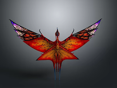 Fantasy Bird With Vibrant Red Orange Purple Wings And Unique Mythical Design 3d model