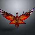 Fantasy Bird With Vibrant Red Orange Purple Wings And Unique Mythical Design