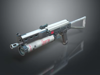 Marauder Tactical Weapon With White And Black Design Barrel And Grip 3d model