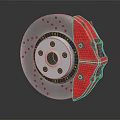 High Performance Automotive Brake Disc with Red Caliper and Silver Ventilated Design