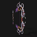 Ornate Bow With Purple Feathers Gold Silver Design And Curved Decorations