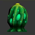 Green Cactus Plant With Blue Spots Yellow Top And Shiny Surface On Dark Background