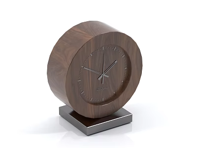 Wooden Table Clock With Round Design Walnut Finish And Square Base For Modern Home Decor 3d model