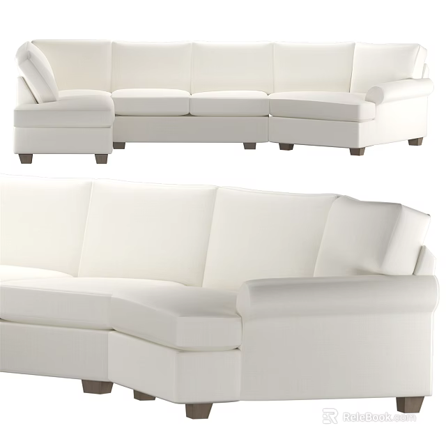White Upholstered Sectional Sofa In Modern Living Room With Comfortable Seats 3d model