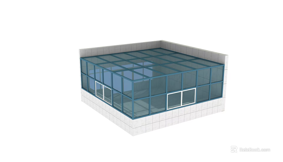 Outdoor Glass Canopy Roof With Transparent Panels And White Frame Structure 3d model 