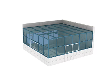 Outdoor Glass Canopy Roof With Transparent Panels And White Frame Structure 3d model