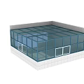 Outdoor Glass Canopy Roof With Transparent Panels And White Frame Structure