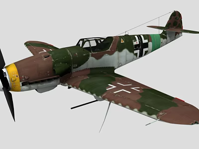 Vintage Military Fighter Aircraft with Camouflage Paint Green Brown Colors Iron Cross Insignia Yellow Propeller Design 3d model