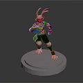 3D Rendered Anthropomorphic Rabbit Warrior Character In Battle Outfit On White Base Stand