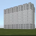 Modern High Rise School Building With Large Glass Windows And Green Lawn Foreground