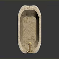 Elegant Cream Marble Bathtub With Golden Curved Faucet And Base Design