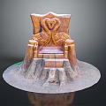 Artistic Wooden Chair With Swan Carvings On Tree Stump Base And Textured Design