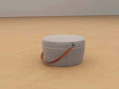 Black White Checkered Round Lazy Sofa With Brown Leather Handle On Light Wood Floor 3d model
