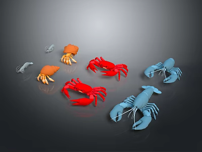 Colorful Aquatic Animals Featuring Red Blue Orange Gray Crabs And Lobsters On Gray Background 3d model