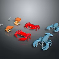 Colorful Aquatic Animals Featuring Red Blue Orange Gray Crabs And Lobsters On Gray Background