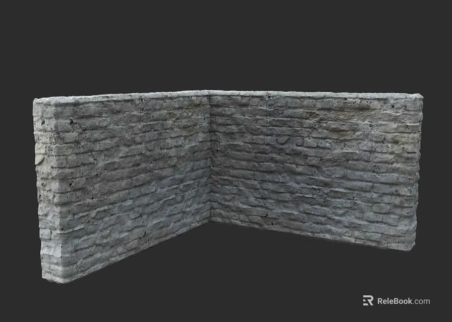Gray Corner Brick Wall With Textured Surface And Classic Design 3d model 