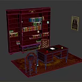 Classic Mahogany Office Desk With Tall Bookshelf Books Leather Chair Decorative Rug And Framed Art