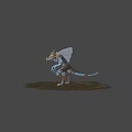 Blue Fantasy Game Character With Large Eye Wings And Head Ornament Standing On Grass