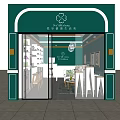 Beauty Hair Salon Exterior With Green Facade Glass Door Interior White Counters Tables Chairs