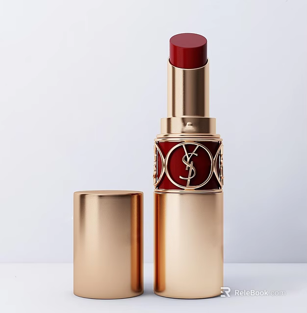Luxury Cosmetics Red Lipstick With Golden Case And Elegant Design Details 3d model 