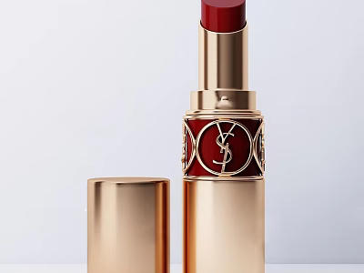 Luxury Cosmetics Red Lipstick With Golden Case And Elegant Design Details 3d model