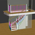 Staircase With Wooden Steps White Railing And Upper Landing Platform 3d model