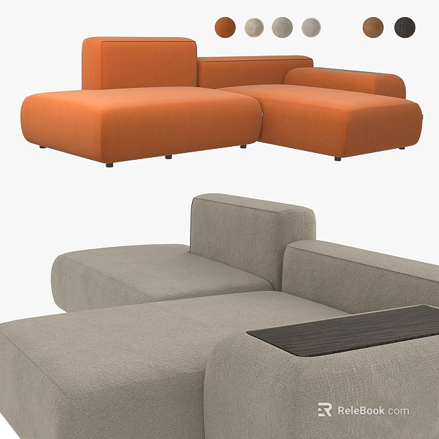 Modern Orange and Gray Modular Sectional Sofa With Removable Cushions And Tabletop Panel 3d model 
