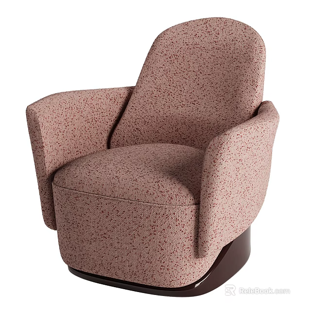 Stylish Pink Speckled Fabric Armchair With Armrests And Dark Swivel Base 3d model 