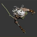 Ethereal Mythical Woman With White Long Hair Antlers Green Outfit Staff And Deer Legs