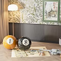 Stylish Decorative Ornament Combination with Number 1 8 Billiard Balls Small Ornaments and Potted Plant