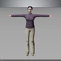 A Woman Standing With Extended Arms In Purple Sweater And Beige Pants