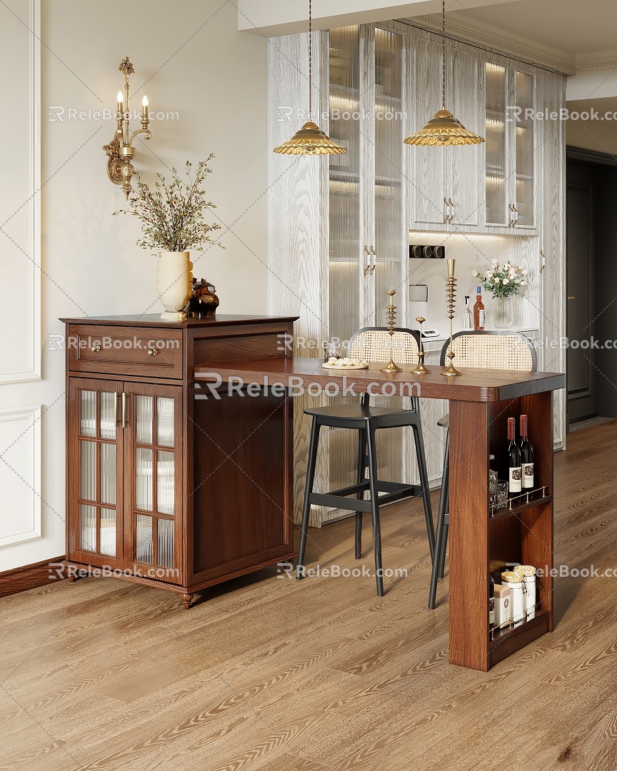 American bar American bar retro bar solid wood island table solid wood floor wine cabinet 3d model