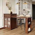 American bar American bar retro bar solid wood island table solid wood floor wine cabinet 3d model