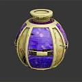 Decorative Spherical Vase With Purple Yellow Floral Patterns And Top Lid Design