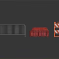 Traffic Construction Site Components Including Metal Barrier Red Roadblock And Orange Striped Sign