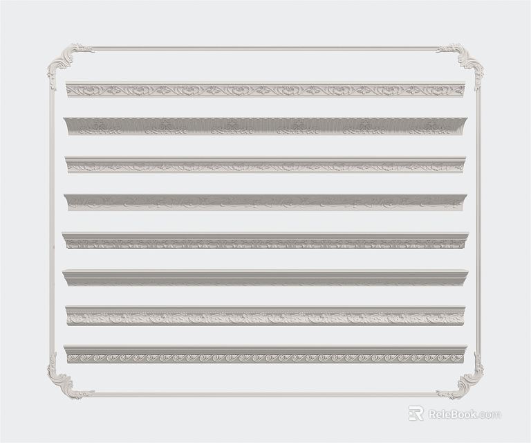 Gypsum Cornice Different Design Patterns Decorative Molding For Wall Ceiling Trim 3d model 