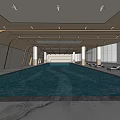 Clubhouse Indoor Swimming Pool Interior with Luxurious Design Natural Light and Lounge Chairs